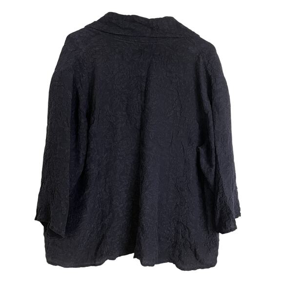 Uru Silk Top Womens Plus Black Floral Jacquard Gem Button Up Boxy Pockets USA - Picture 2 of 9